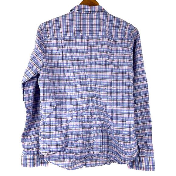 Frank & Eileen NWOT Barry Crinkle Plaid Blue Pink Button Up LS Shirt Size L - Picture 3 of 10